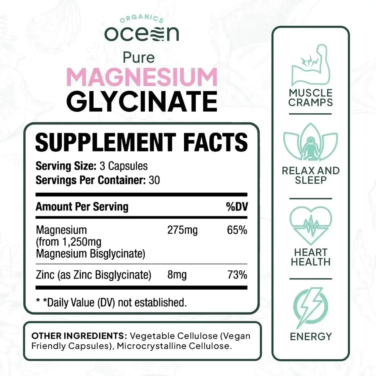ORGANICS OCEAN - Organics Ocean Pure Magnesium Glycinate with Zinc 90 Capsulas - The Red Vitamin MX - Suplementos Alimenticios - {{ shop.shopifyCountryName }}