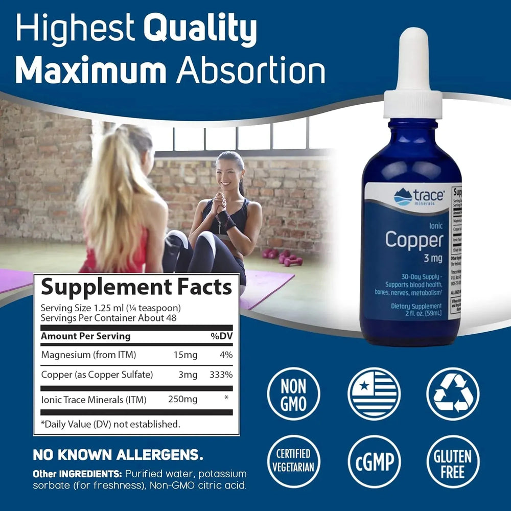 TRACE MINERALS - Trace Minerals Liquid Ionic Copper 3Mg. 2 Fl.Oz. - The Red Vitamin MX - Suplementos Alimenticios - {{ shop.shopifyCountryName }}
