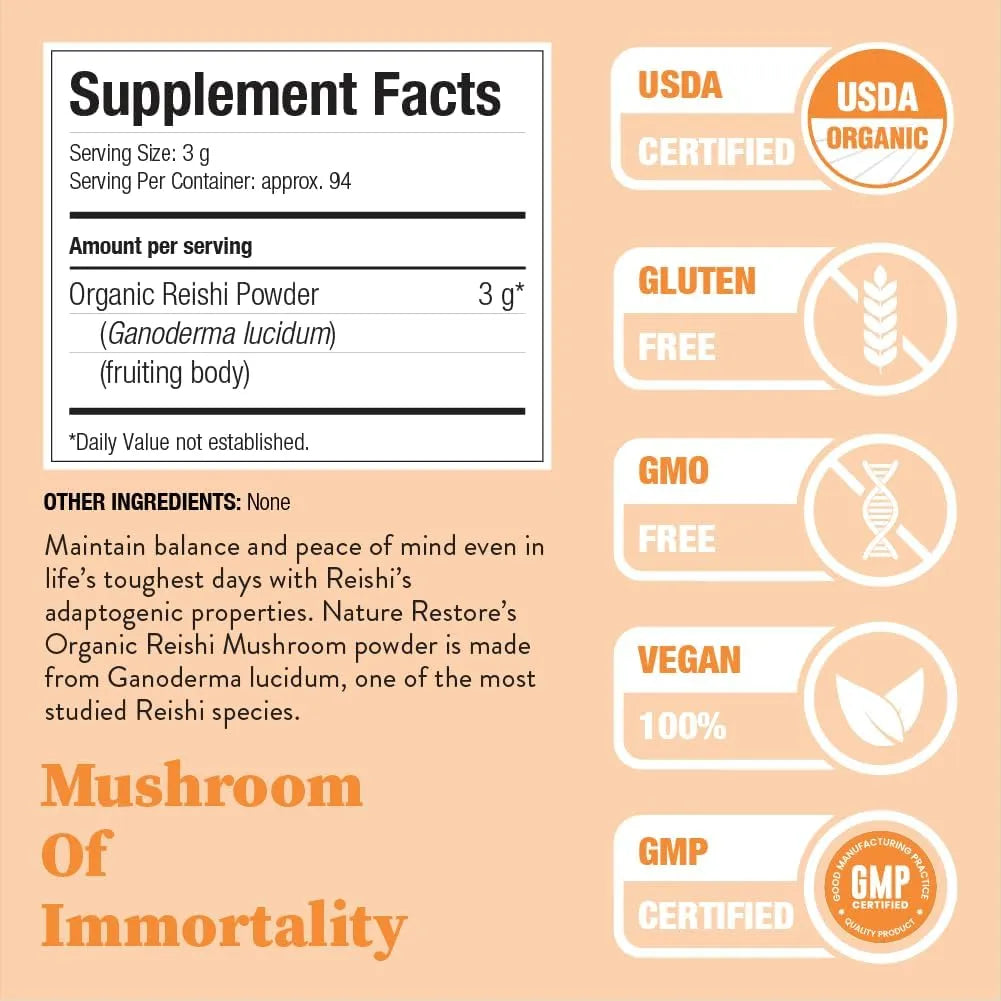 NATURE RESTORE - Nature Restore Certified Organic Reishi Mushroom Powder 283Gr. - The Red Vitamin MX - Suplementos Alimenticios - {{ shop.shopifyCountryName }}