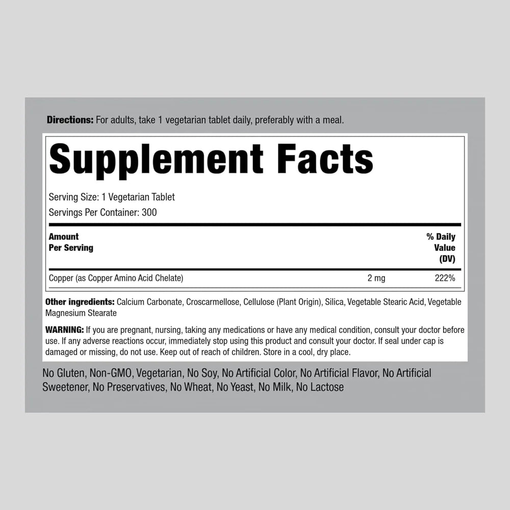 PIPING ROCK - Piping Rock Chelated Copper 2Mg. 300 Tabletas - The Red Vitamin MX - Suplementos Alimenticios - {{ shop.shopifyCountryName }}