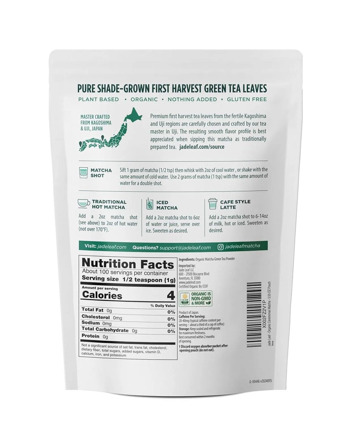 JADE LEAF - Jade Leaf Matcha Organic Green Tea Powder 100Gr. - The Red Vitamin MX - Suplementos Alimenticios - {{ shop.shopifyCountryName }}