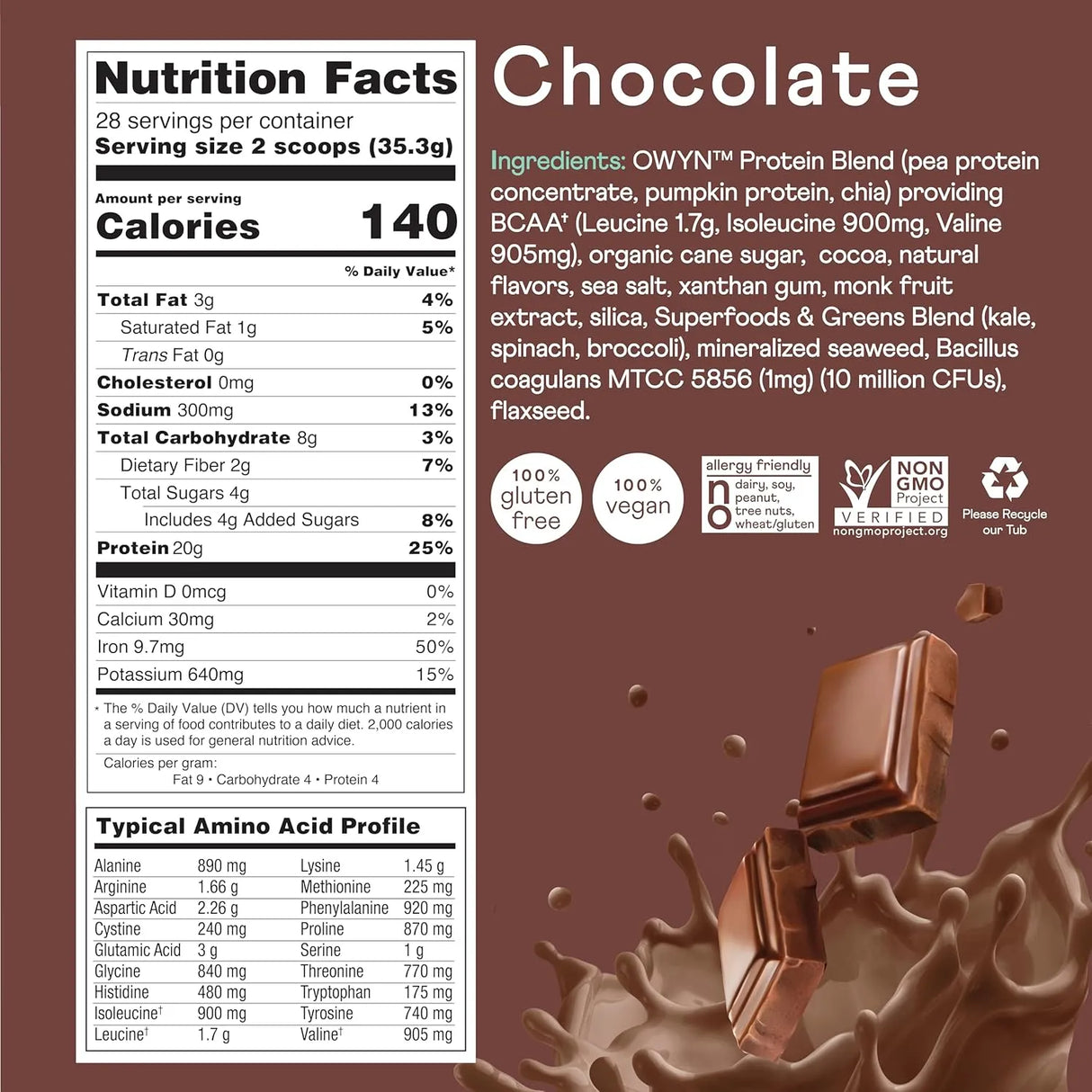 OWYN - OWYN Only What You Need Dairy Free 20g Protein Powder Chocolate 988Gr. - The Red Vitamin MX - Suplementos Alimenticios - {{ shop.shopifyCountryName }}