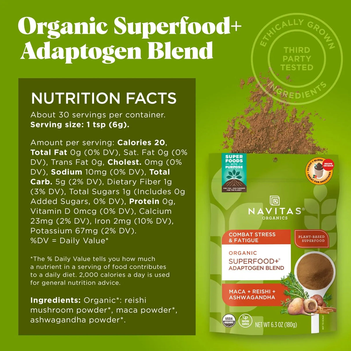 NAVITAS - Navitas Organics Superfood+ Adaptogen Blend for Stress Support Maca + Reishi + Ashwagandha 180Gr. - The Red Vitamin MX - Suplementos Alimenticios - {{ shop.shopifyCountryName }}