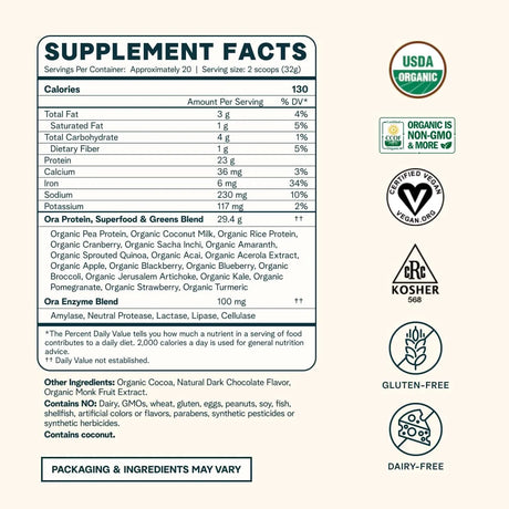 ORA ORGANIC - Ora Organic Plant-Based Protein Powder 23g Chocolate 20 Servicios 647Gr. - The Red Vitamin MX - Suplementos Alimenticios - {{ shop.shopifyCountryName }}