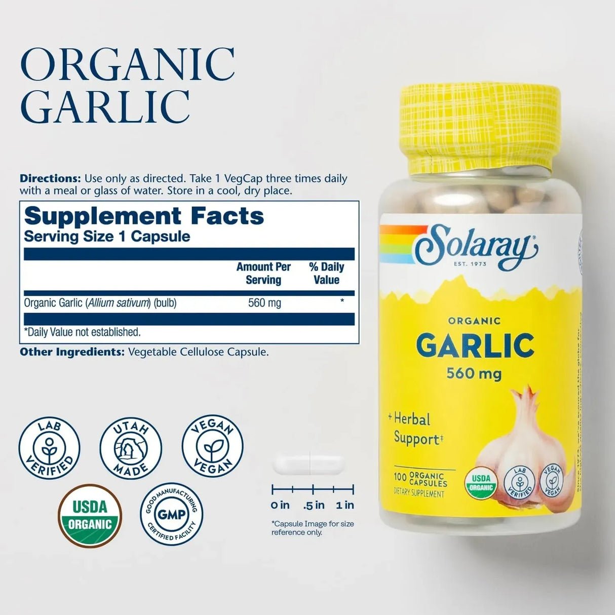 SOLARAY - Solaray Organic Garlic 560Mg. 100 Capsulas - The Red Vitamin MX - Suplementos Alimenticios - {{ shop.shopifyCountryName }}