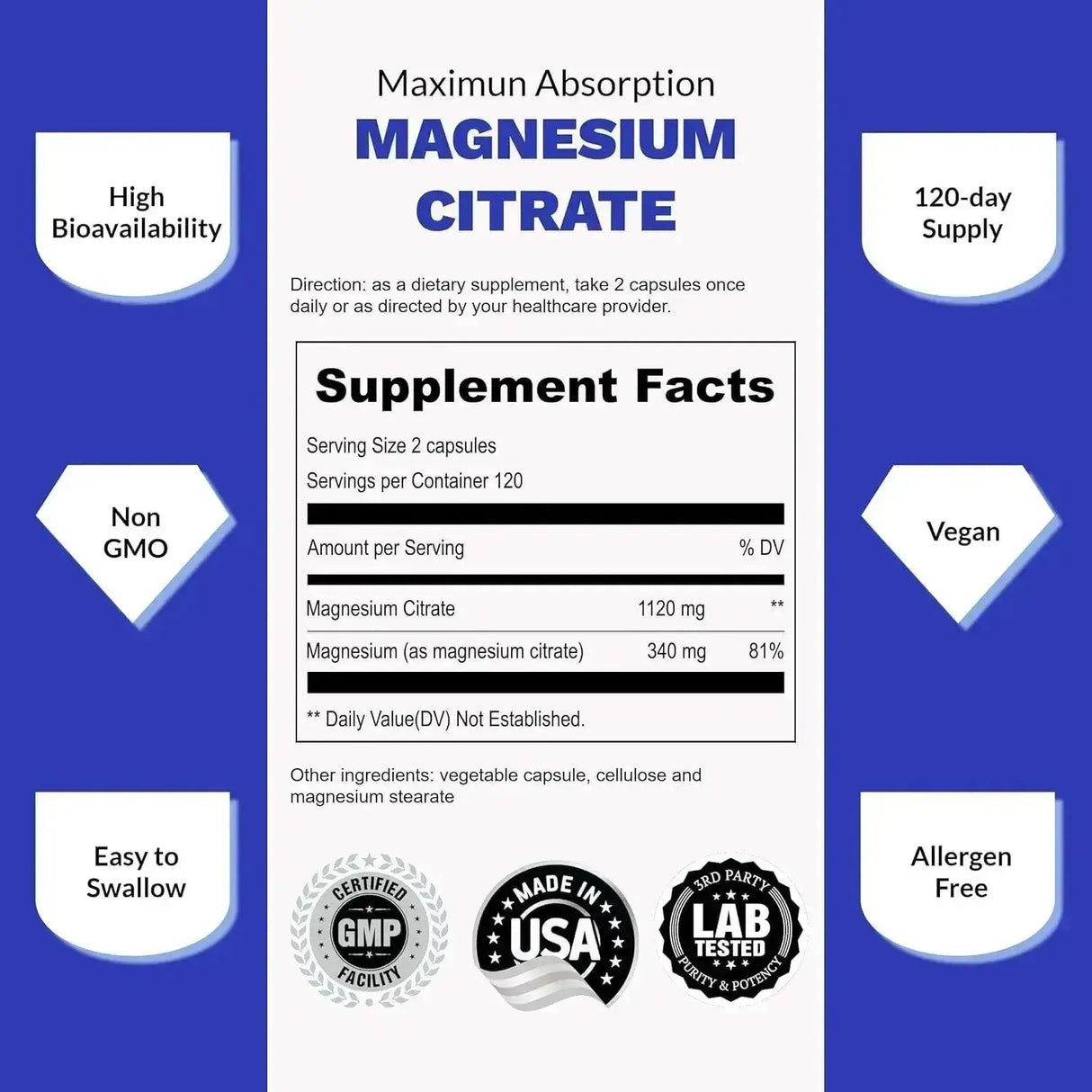 UPNOURISH - UpNourish Pure Magnesium Citrate 1120Mg. 240 Capsulas - The Red Vitamin MX - Suplementos Alimenticios - {{ shop.shopifyCountryName }}
