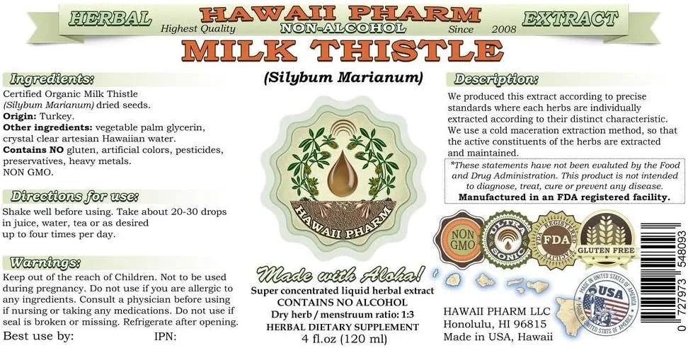 HAWAIIPHARM - Hawaii Pharm Milk Thistle Alcohol-Free Liquid Extract 4 Fl.Oz. - The Red Vitamin MX - Suplementos Alimenticios - {{ shop.shopifyCountryName }}