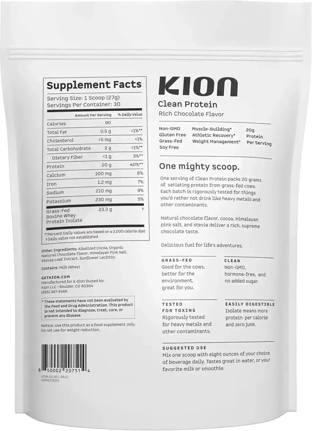 KION - Kion Clean Protein Grass-Fed & Pasture-Raised Whey Isolate Protein Rich Chocolate 810Gr. - The Red Vitamin MX - Suplementos Alimenticios - {{ shop.shopifyCountryName }}