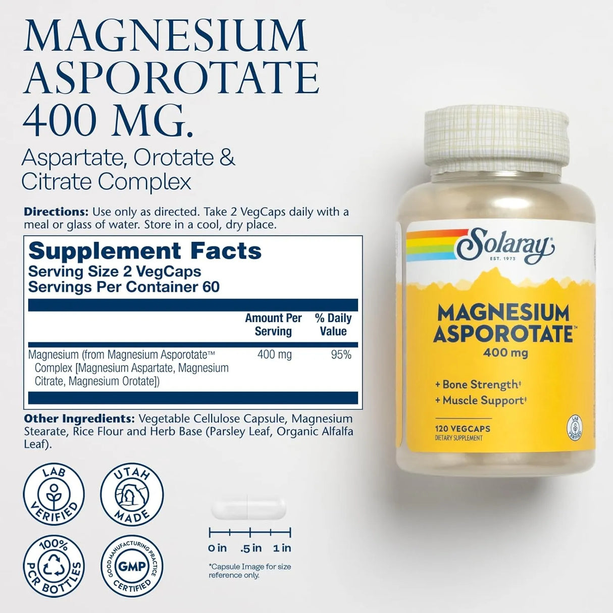 SOLARAY - Solaray Magnesium Asporotate 400Mg. 120 Capsulas - The Red Vitamin MX - Suplementos Alimenticios - {{ shop.shopifyCountryName }}