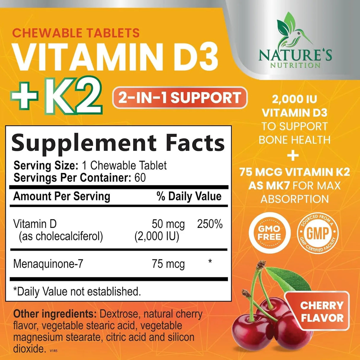 NATURE'S NUTRITION - Nature's Nutrition Vitamin D3 K2 Chewable Cherry 60 Tabletas Masticables - The Red Vitamin MX - Suplementos Alimenticios - {{ shop.shopifyCountryName }}
