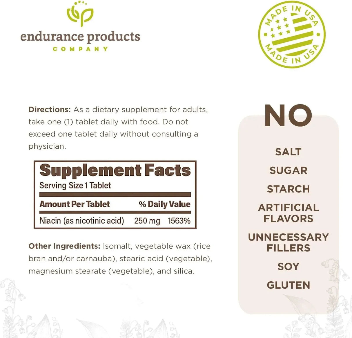 ENDURANCE PRODUCTS - Endurance Products Plain Niacin 250Mg. 100 Tabletas - The Red Vitamin MX - Suplementos Alimenticios - {{ shop.shopifyCountryName }}