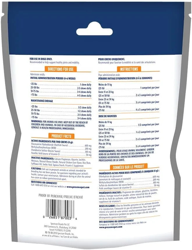 PROSENSE - ProSense Hip and Joint Solutions 60 Masticables - The Red Vitamin MX - Cuidado De Cadera Y Articulaciones Para Perros - {{ shop.shopifyCountryName }}