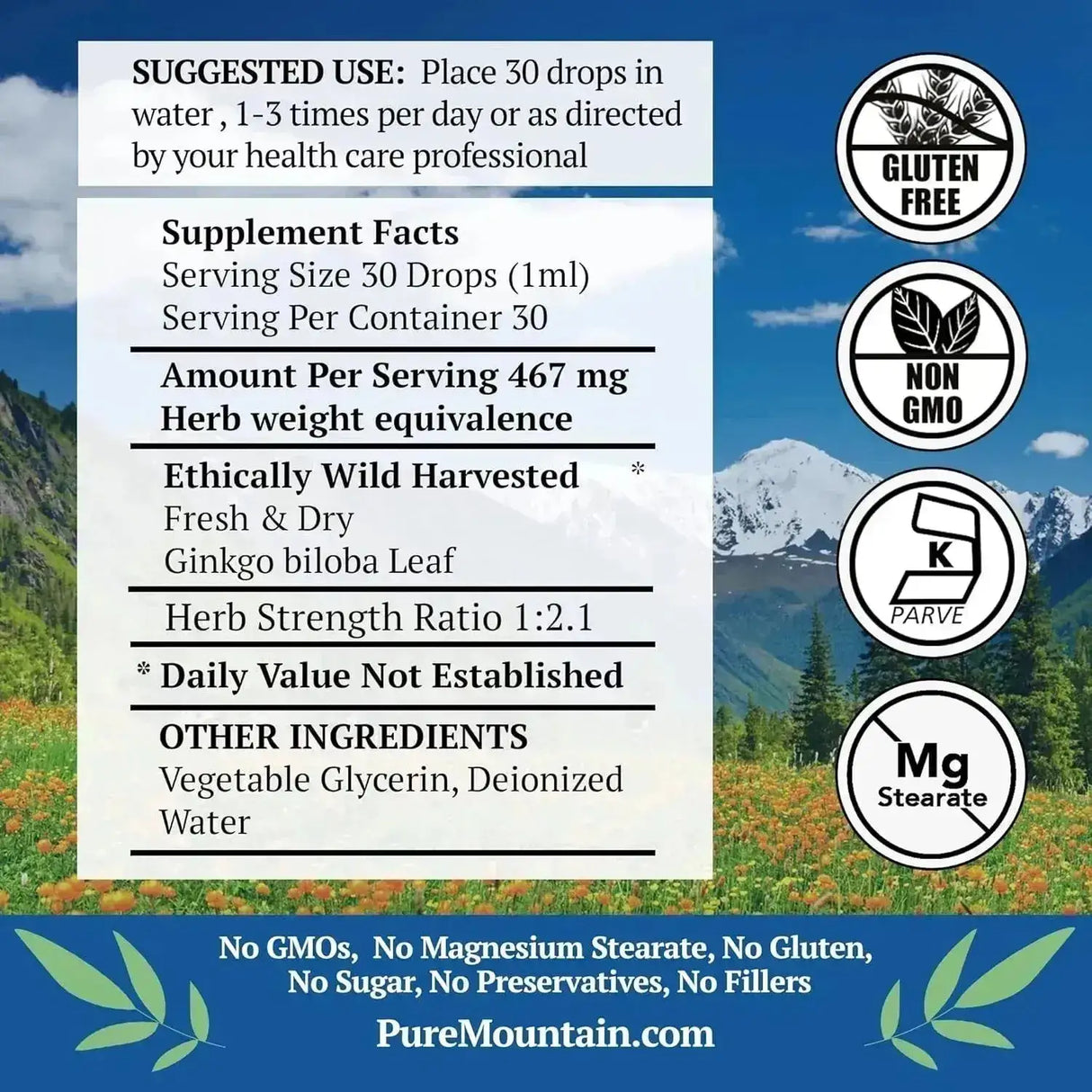 PURE MOUNTAIN BOTANICALS - Pure Mountain Botanicals Ginkgo Biloba Liquid Extract Drops 30Ml. - The Red Vitamin MX - Suplementos Alimenticios - {{ shop.shopifyCountryName }}