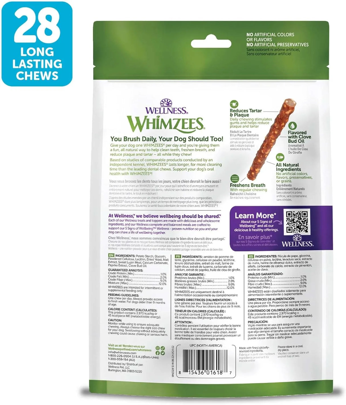 WELLNESS WHIMZEES - Wellness WHIMZEES Veggie Sausage Dog Dental Treats Small Size Stick 28 Piezas - The Red Vitamin MX - Cuidado Dental Para Perros - {{ shop.shopifyCountryName }}