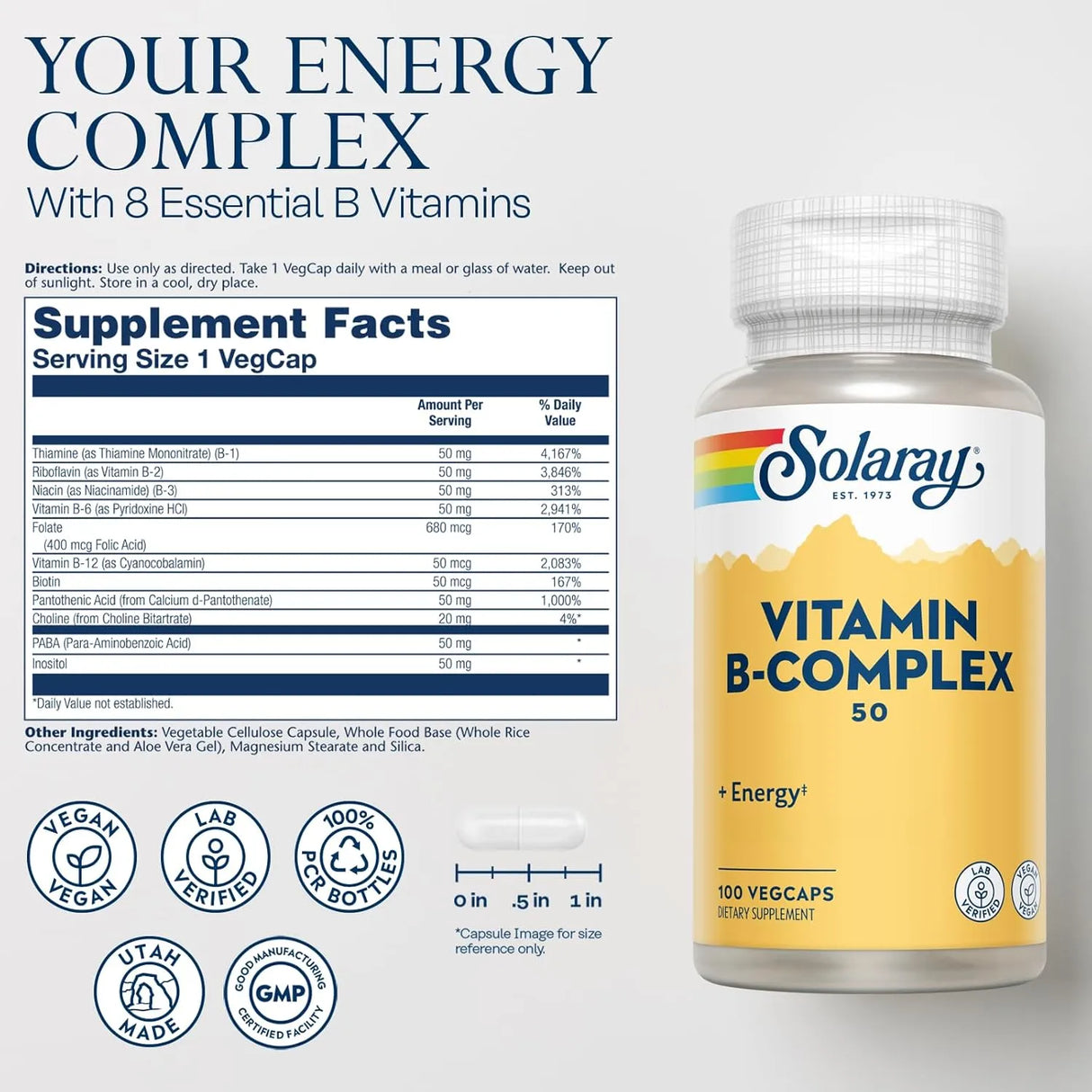 SOLARAY - SOLARAY Vitamin B Complex 50Mg. 100 Capsulas - The Red Vitamin MX - Suplementos Alimenticios - {{ shop.shopifyCountryName }}
