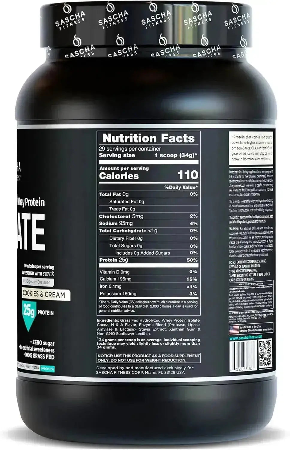 SASCHA FITNESS - SASCHA FITNESS Hydrolyzed Whey Protein Isolate Grass-Fed Cookies & Cream 986Gr. - The Red Vitamin MX - Suplementos Alimenticios - {{ shop.shopifyCountryName }}