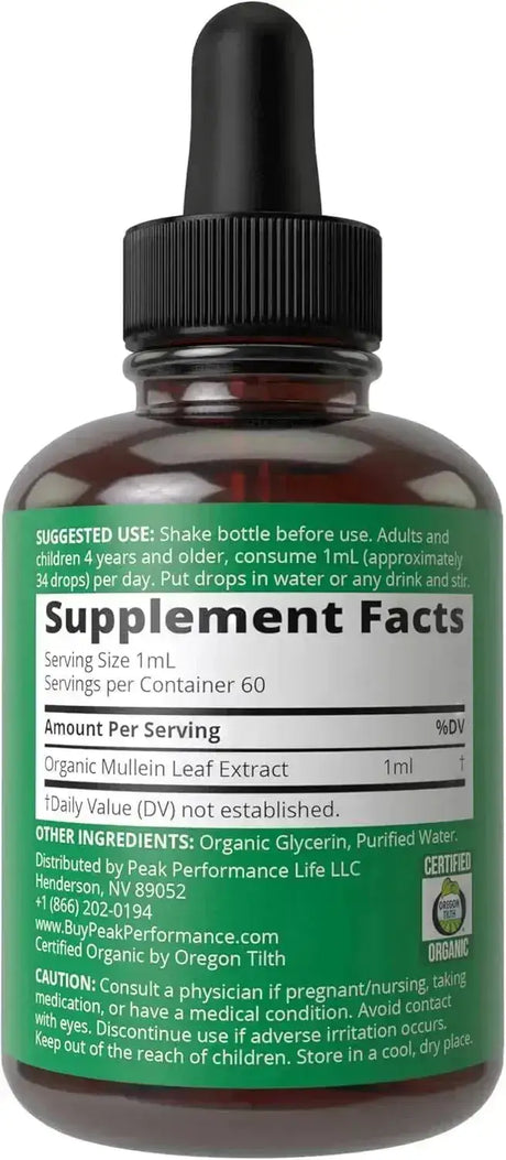 PEAK PERFORMANCE - Peak Performance USDA Organic Mullein Leaf Drops 2 Fl.Oz. - The Red Vitamin MX - Suplementos Alimenticios - {{ shop.shopifyCountryName }}