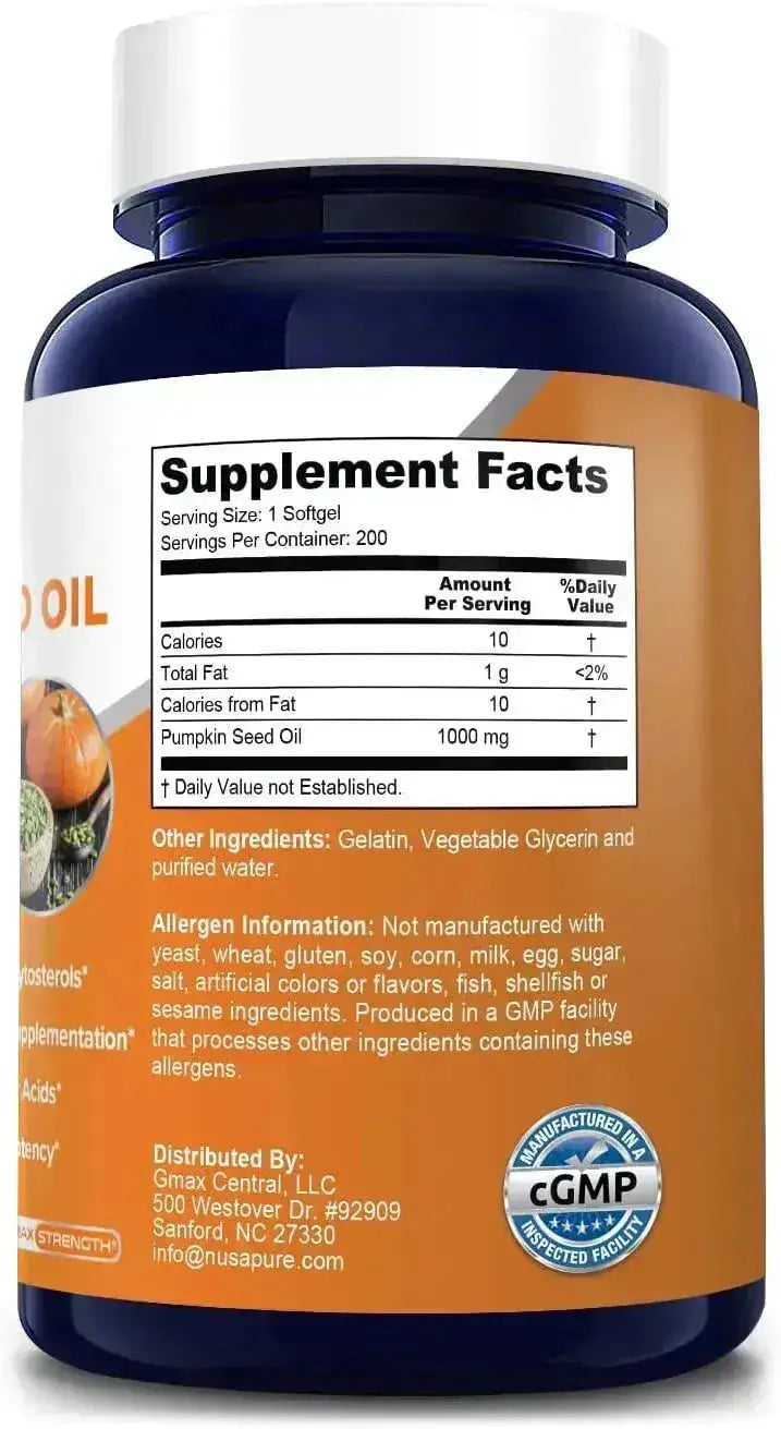 NUSAPURE - NusaPure Pumpkin Seed Oil 1000Mg. 200 Capsulas Blandas - The Red Vitamin MX - Suplementos Alimenticios - {{ shop.shopifyCountryName }}