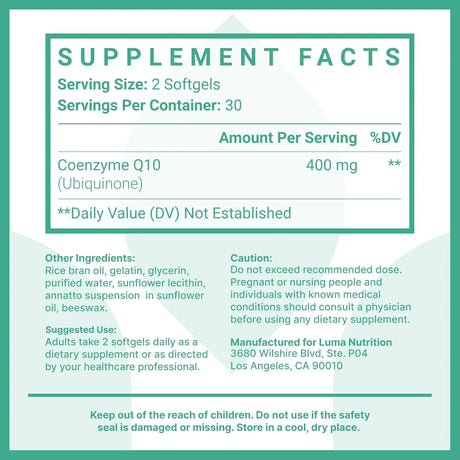 LUMA NUTRITION - Luma Nutrition CoQ10 400Mg. 60 Capsulas Blandas - The Red Vitamin MX - Suplementos Alimenticios - {{ shop.shopifyCountryName }}