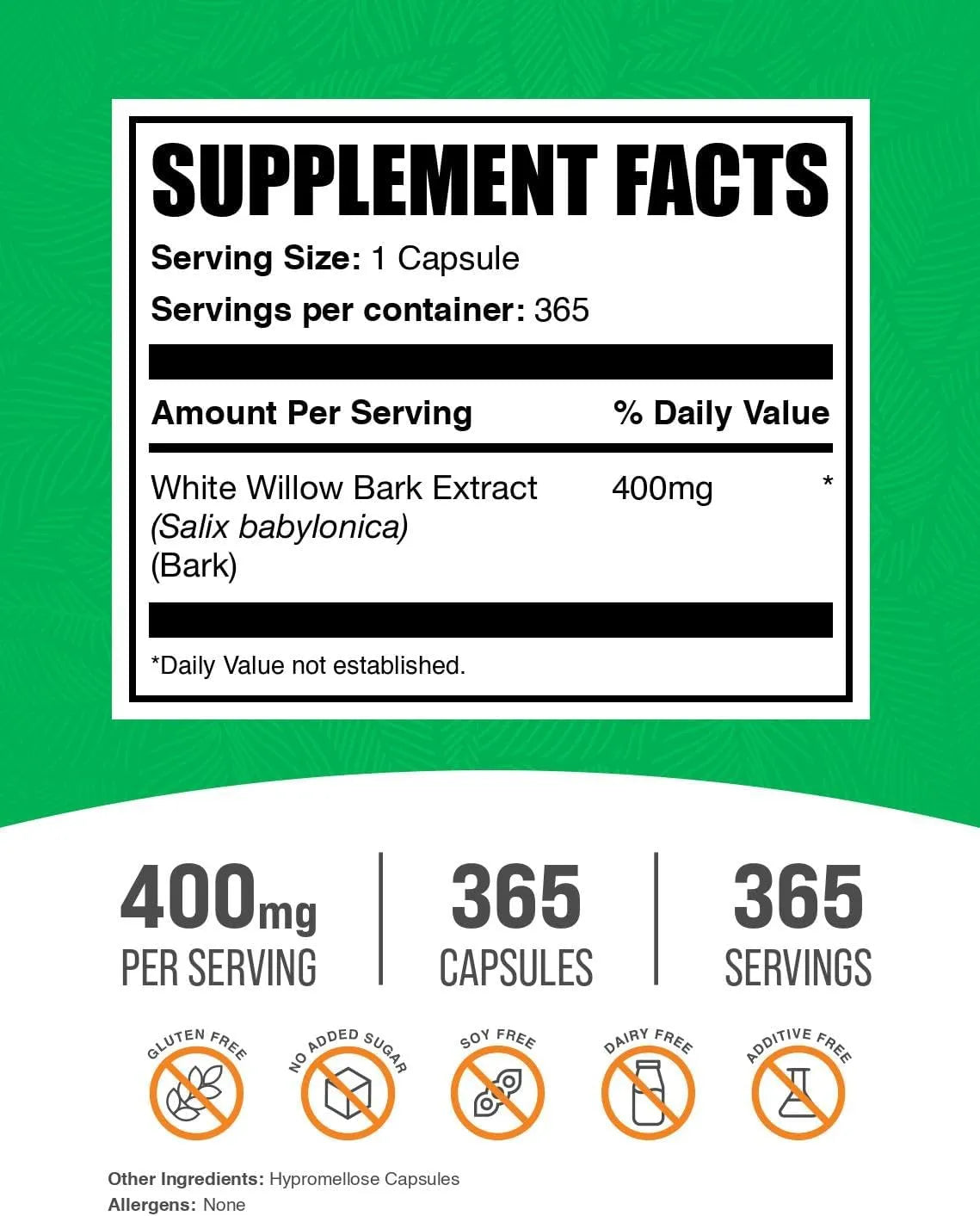 BULK SUPPLEMENTS - Bulk Supplements White Willow Bark 400Mg. 365 Capsulas - The Red Vitamin MX - Suplementos Alimenticios - {{ shop.shopifyCountryName }}