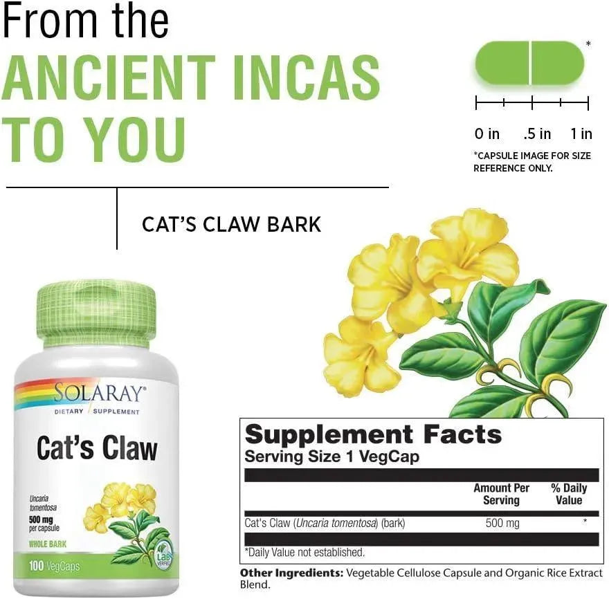 SOLARAY - Solaray Cat's Claw Bark 500Mg. 100 Capsulas - The Red Vitamin MX - Suplementos Alimenticios - {{ shop.shopifyCountryName }}