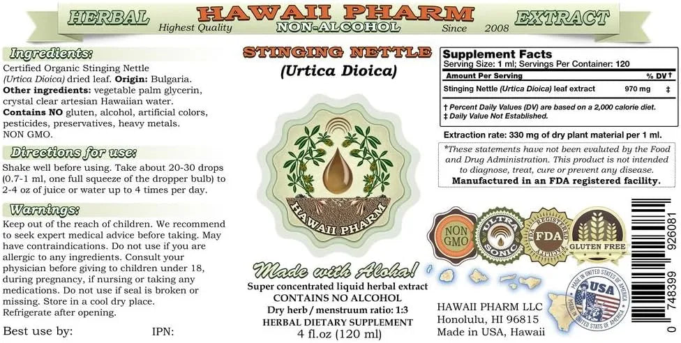 HAWAIIPHARM - Hawaii Pharm Stinging Nettle Alcohol-Free Liquid Extract 2 Fl.Oz. - The Red Vitamin MX - Suplementos Alimenticios - {{ shop.shopifyCountryName }}