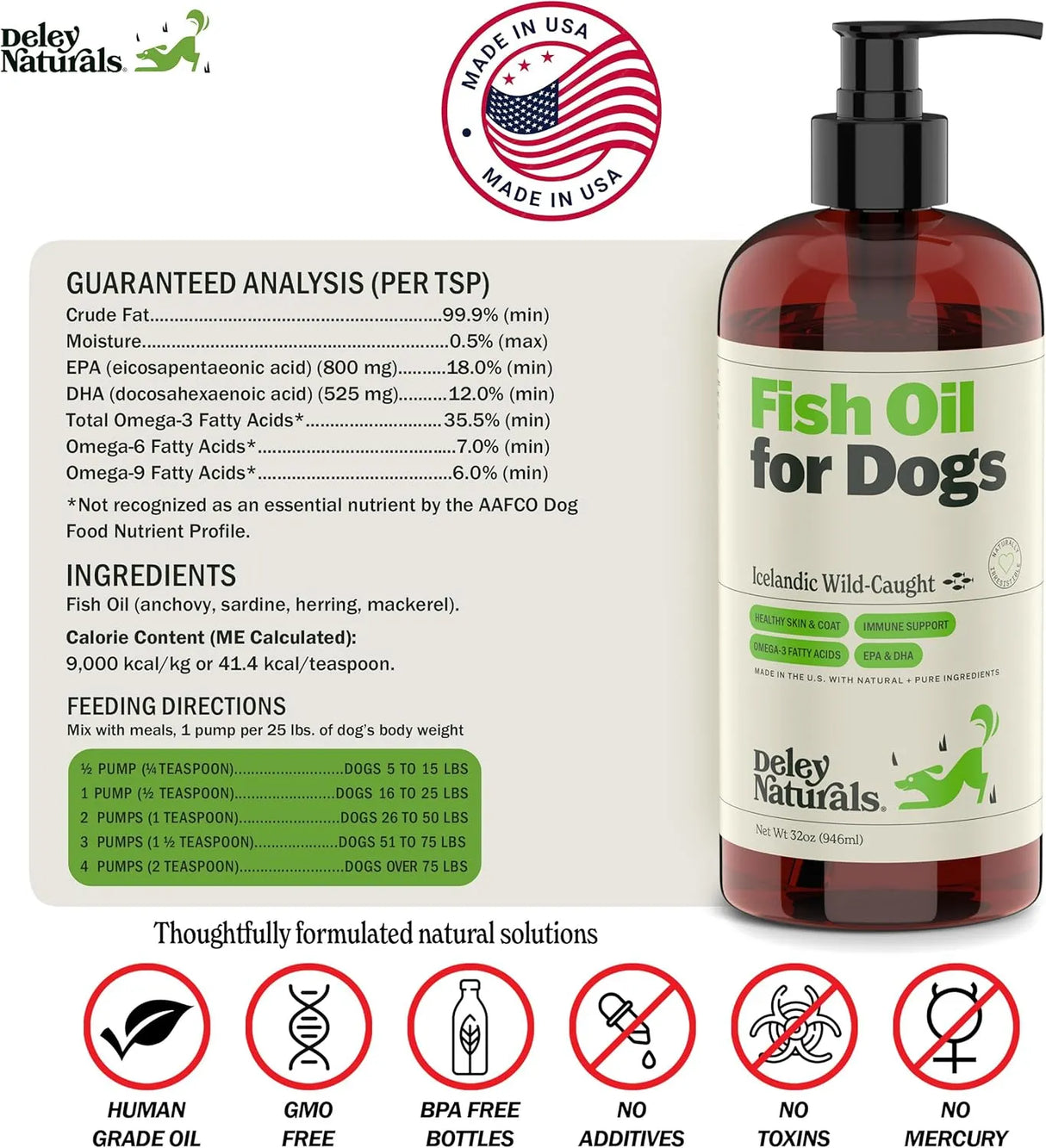 DELEY NATURALS - Deley Naturals Dog Fish Oil Icelandic 2X Omega 32 Fl.Oz. - The Red Vitamin MX - Aceite De Pescado Para Perros - {{ shop.shopifyCountryName }}