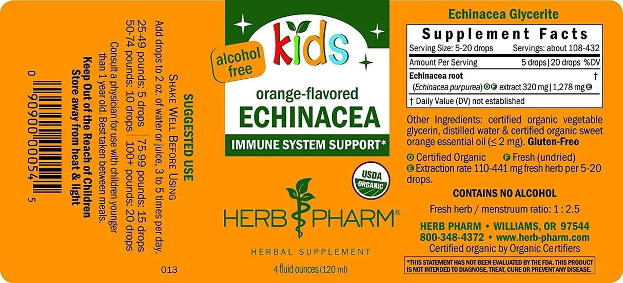 HERB PHARM - Herb Pharm Kids Certified-Organic Alcohol-Free Echinacea Glycerite Liquid Extract 4 Fl.Oz. - The Red Vitamin MX - Suplementos Alimenticios - {{ shop.shopifyCountryName }}