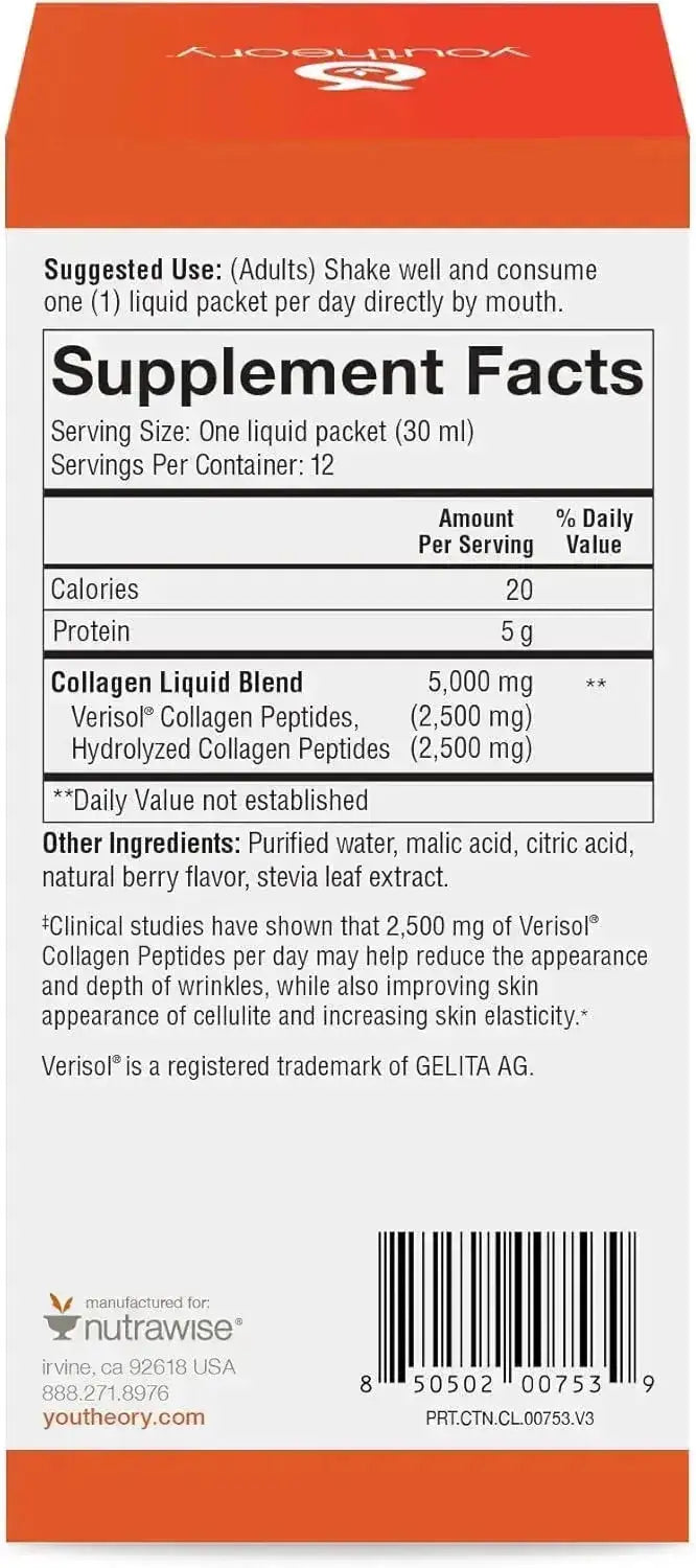 YOUTHEORY - Youtheory Collagen Liquid 12 Paquetes 2 Pack - The Red Vitamin MX - Suplementos Alimenticios - {{ shop.shopifyCountryName }}