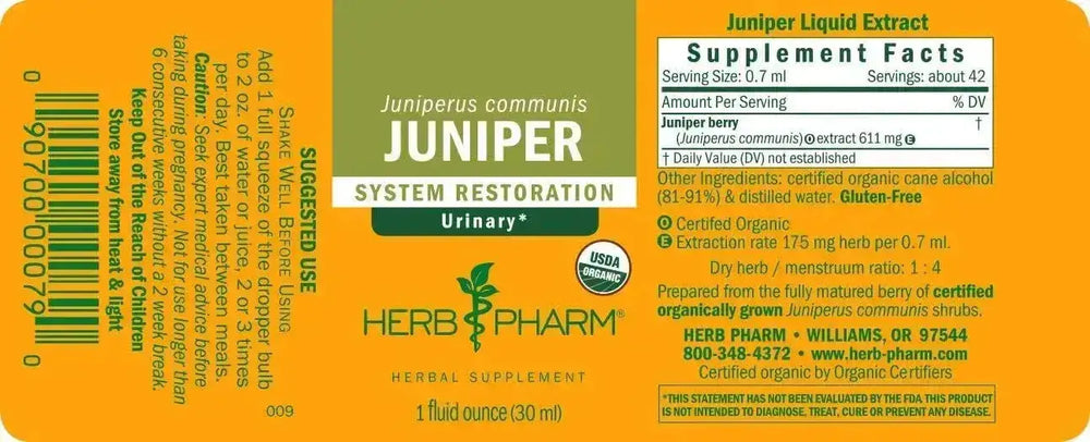 HERB PHARM - Herb Pharm Juniper Certified Organic Liquid Extract 1 Fl.Oz. - The Red Vitamin MX - Suplementos Alimenticios - {{ shop.shopifyCountryName }}