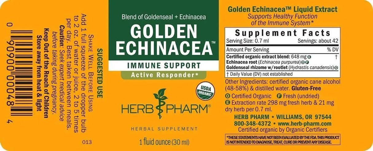HERB PHARM - Herb Pharm Certified Organic Golden Echinacea Liquid Extract 1 Fl.Oz. - The Red Vitamin MX - Suplementos Alimenticios - {{ shop.shopifyCountryName }}