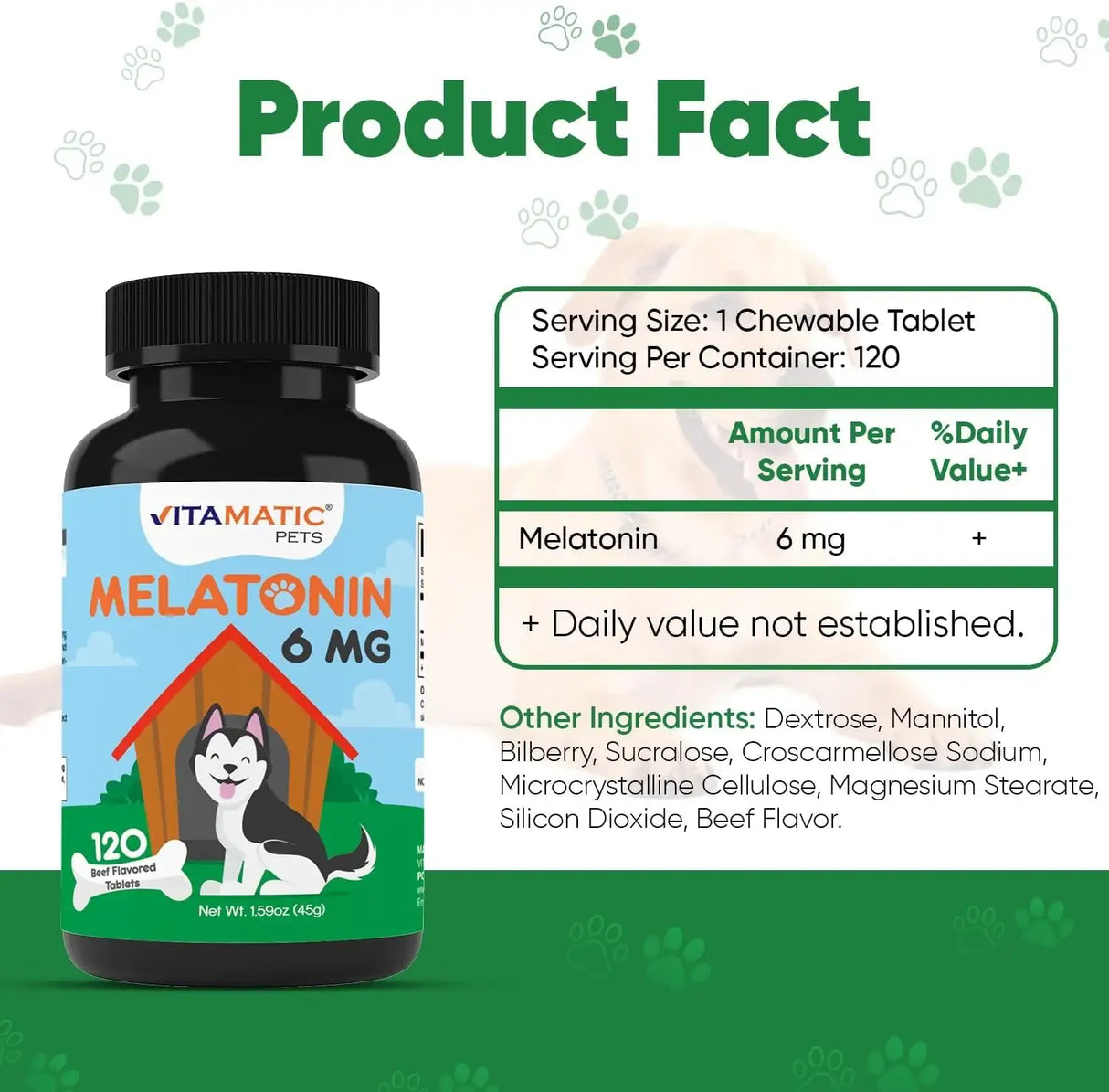 VITAMATIC - Vitamatic Melatonin for Dogs Beef Flavor 6Mg. 120 Tabletas Masticables - The Red Vitamin MX - Relajantes Para Perros - {{ shop.shopifyCountryName }}