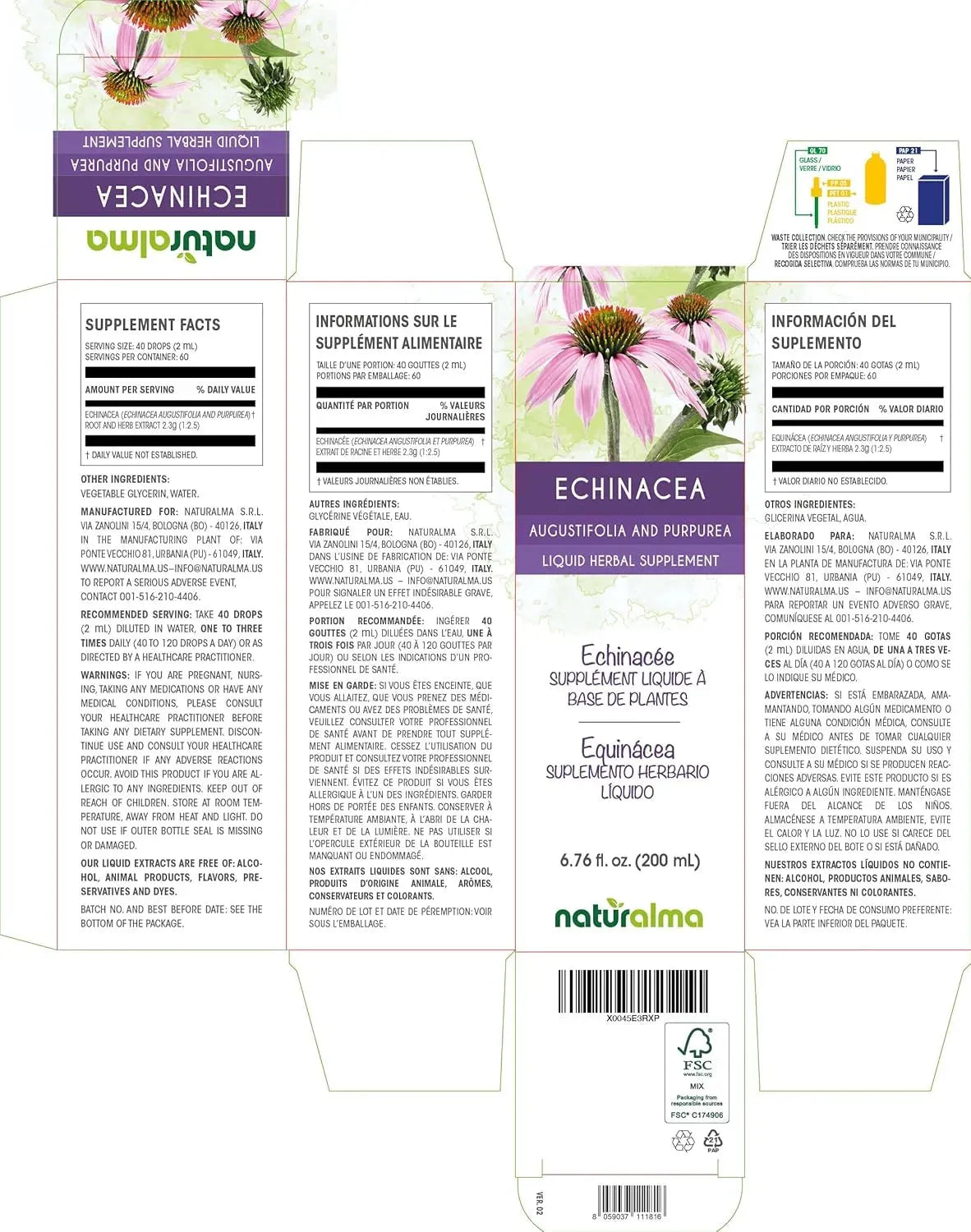 NATURALMA - Naturalma Echinacea Root and herb Alcohol-Free Tincture 200Ml. - The Red Vitamin MX - Suplementos Alimenticios - {{ shop.shopifyCountryName }}