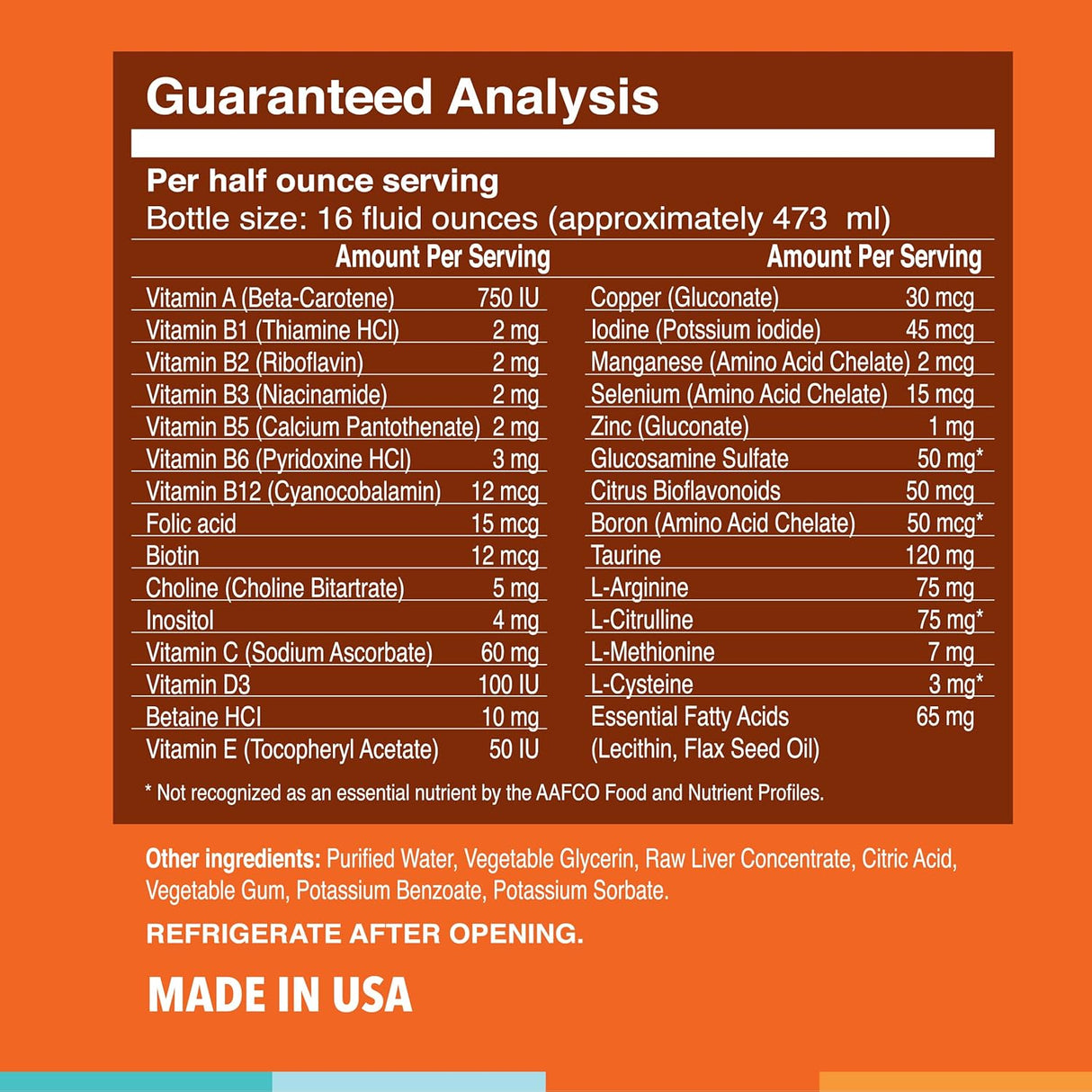 NUSENTIA Liquid Vitamin & Antioxidant Supplement for Cats 473Ml.