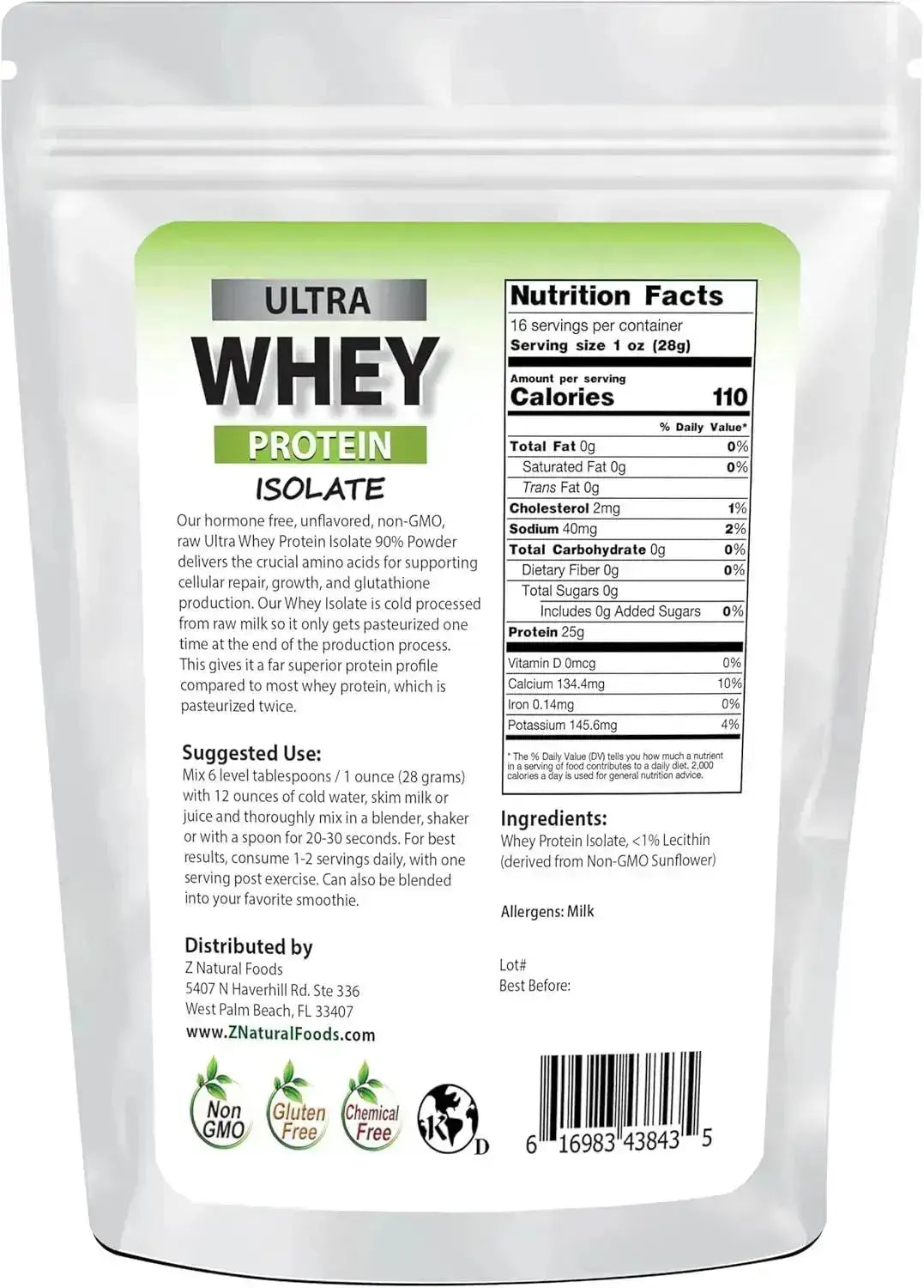 Z NATURAL FOODS - Z Natural Foods Ultra Whey Protein Isolate Powder Unflavored 454Gr. - The Red Vitamin MX - Suplementos Alimenticios - {{ shop.shopifyCountryName }}