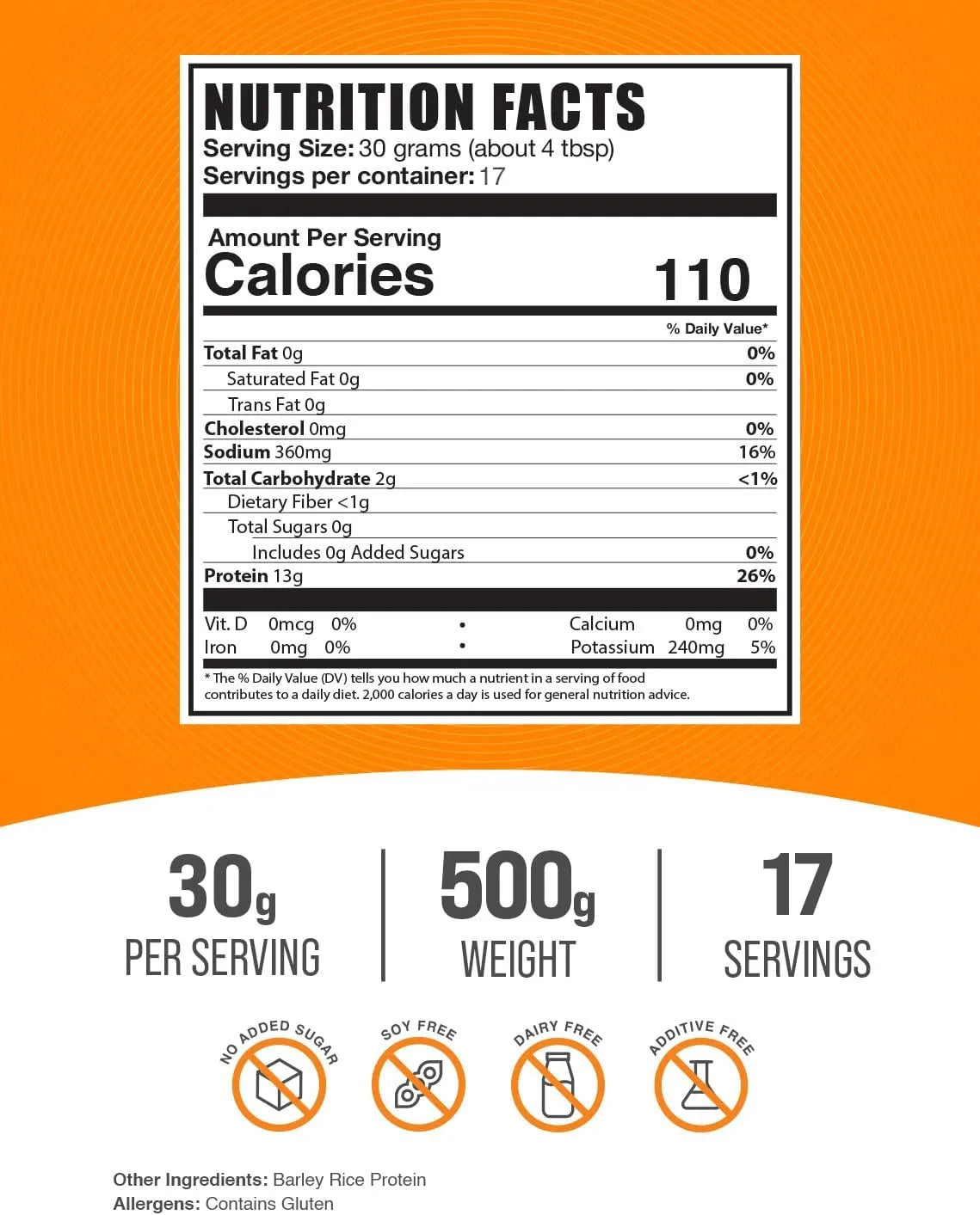 BULK SUPPLEMENTS - Bulk Supplements Barley Rice Protein Powder 500Gr. - The Red Vitamin MX - Suplementos Alimenticios - {{ shop.shopifyCountryName }}