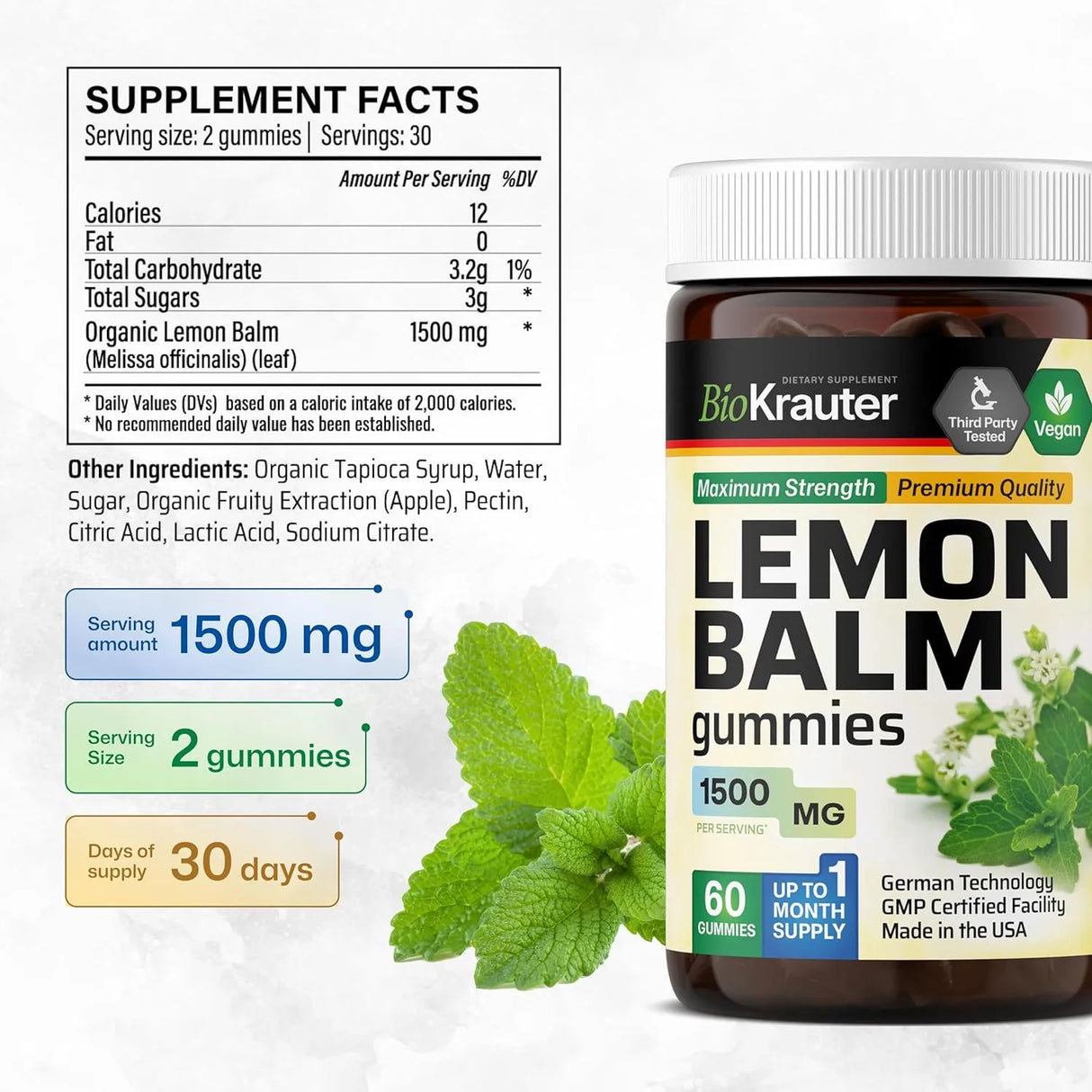 BIOKRAUTER - BIO KRAUTER Lemon Balm Gummies 1500Mg. 60 Gomitas - The Red Vitamin MX - Suplementos Alimenticios - {{ shop.shopifyCountryName }}