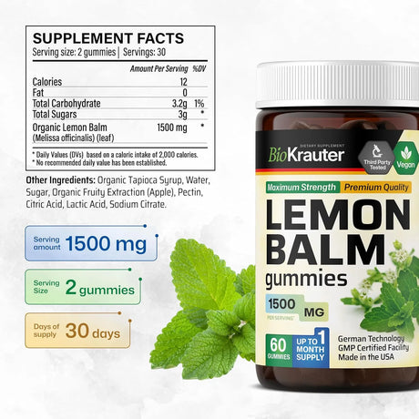 BIOKRAUTER - BIO KRAUTER Lemon Balm Gummies 1500Mg. 60 Gomitas - The Red Vitamin MX - Suplementos Alimenticios - {{ shop.shopifyCountryName }}