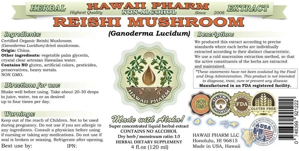 HAWAIIPHARM - Hawaii Pharm Reishi Alcohol-Free Liquid Extract 4 Fl.Oz. - The Red Vitamin MX - Suplementos Alimenticios - {{ shop.shopifyCountryName }}