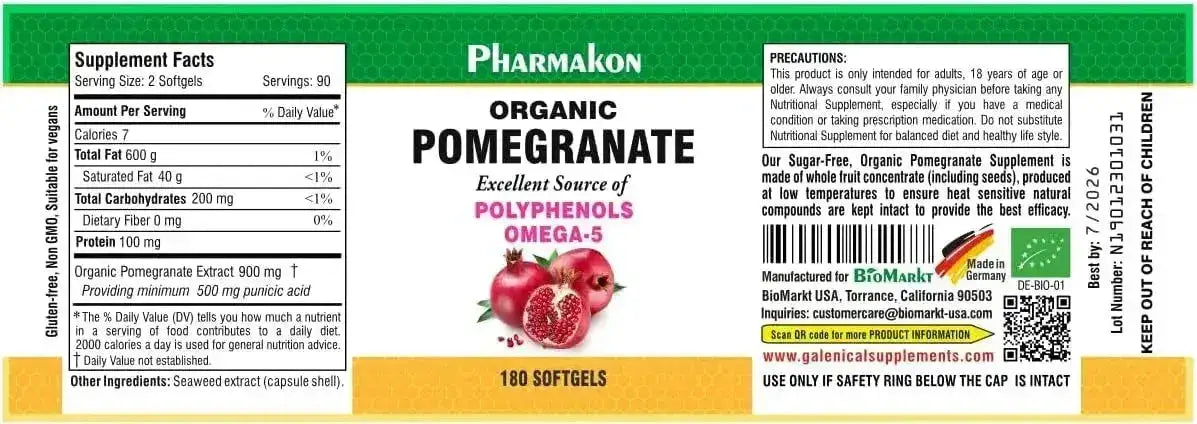 PHARMAKON - PHARMAKON Organic Pomegranate Extract 180 Capsulas Blandas - The Red Vitamin MX - Suplementos Alimenticios - {{ shop.shopifyCountryName }}