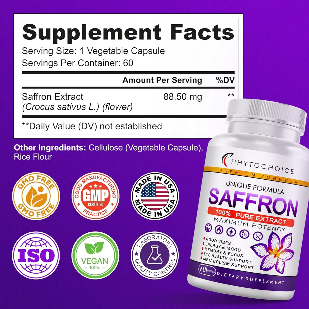 PHYTOCHOICE - PHYTOCHOICE Saffron 60 Capsulas - The Red Vitamin MX - Suplementos Alimenticios - {{ shop.shopifyCountryName }}