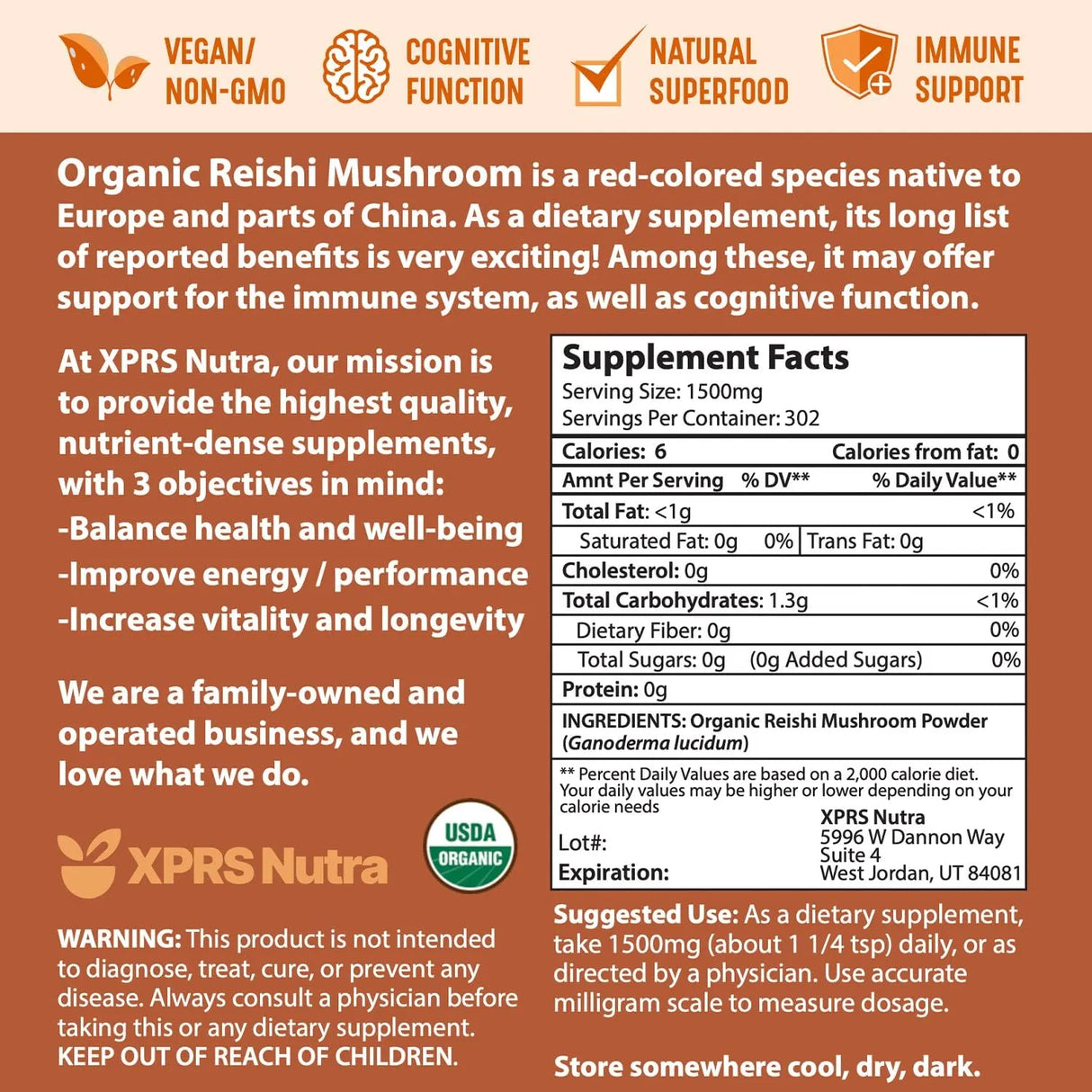 XPRS NUTRA - XPRS Nutra Organic Red Reishi Mushroom Powder 453Gr. - The Red Vitamin MX - Suplementos Alimenticios - {{ shop.shopifyCountryName }}