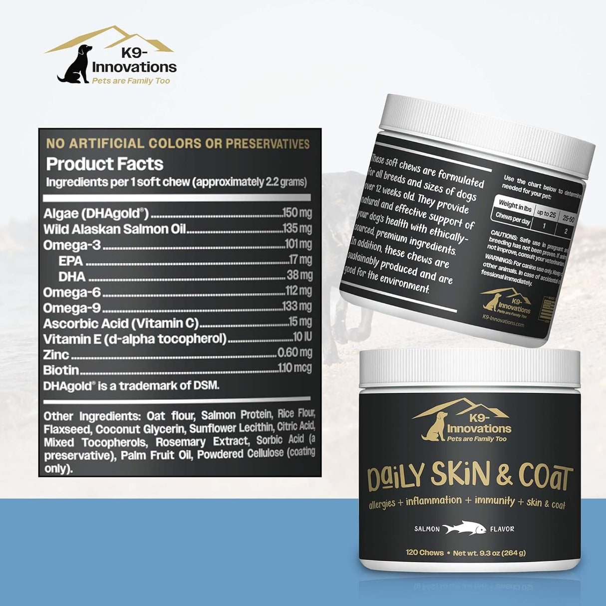 K9-Innovations Daily Skin & Coat Dog Chews Salmon Flavor 120 Masticables