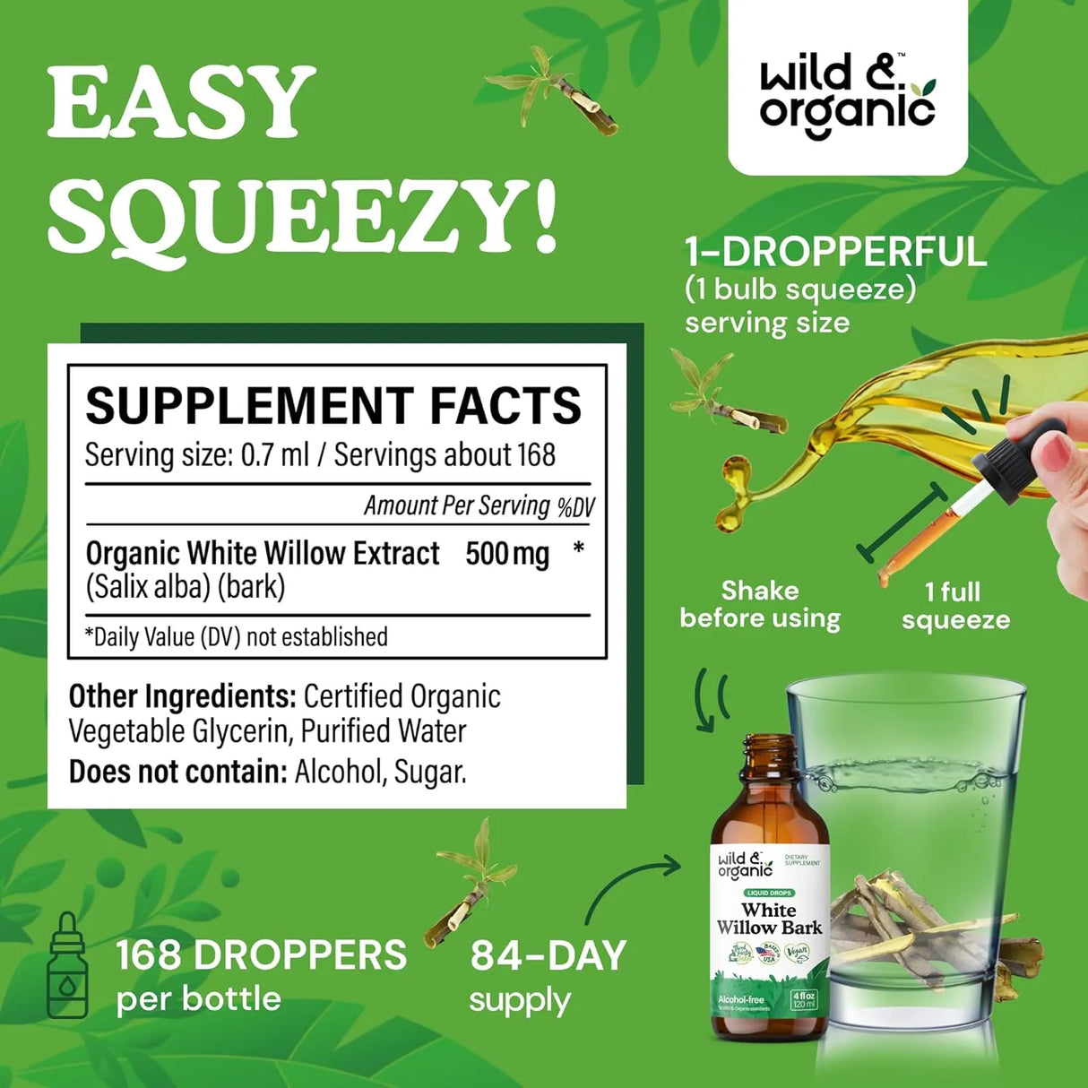 WILD & ORGANIC - Wild & Organic White Willow Bark Extract Liquid Drops 4 Fl.Oz. - The Red Vitamin MX - Suplementos Alimenticios - {{ shop.shopifyCountryName }}