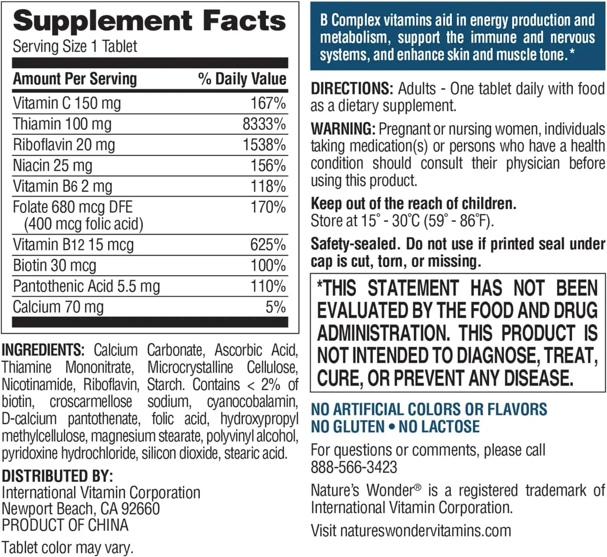 NATURE'S WONDER - Nature's Wonder Super B Complex with Vitamin C 150 Tabletas - The Red Vitamin MX - Suplementos Alimenticios - {{ shop.shopifyCountryName }}