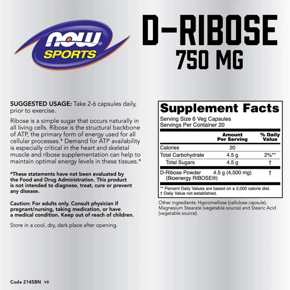 NOW SPORTS - NOW Sports Nutrition D-Ribose 750Mg. 120 Capsulas - The Red Vitamin MX - Suplementos Alimenticios - {{ shop.shopifyCountryName }}