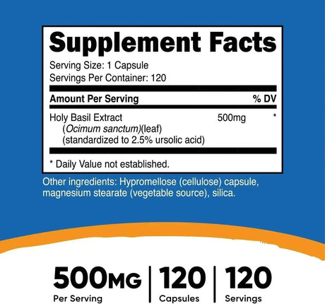 NUTRICOST - Nutricost Holy Basil 500Mg. 120 Capsulas - The Red Vitamin MX - Suplementos Alimenticios - {{ shop.shopifyCountryName }}