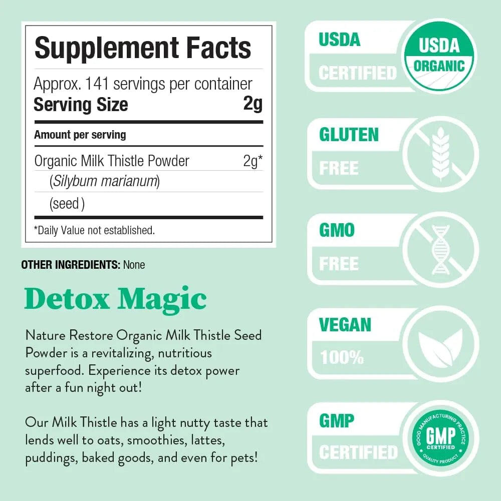 NATURE RESTORE - Nature Restore USDA Certified Organic Milk Thistle Seed Powder 283Gr. - The Red Vitamin MX - Suplementos Alimenticios - {{ shop.shopifyCountryName }}
