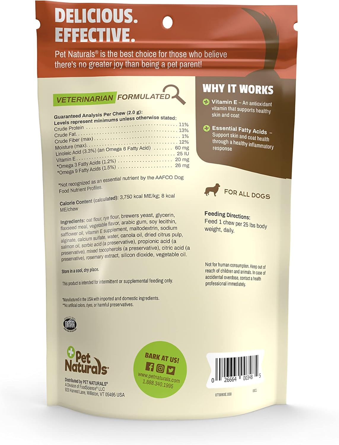Pet Naturals Skin and Coat for Dogs 30 Masticables 2 Pack