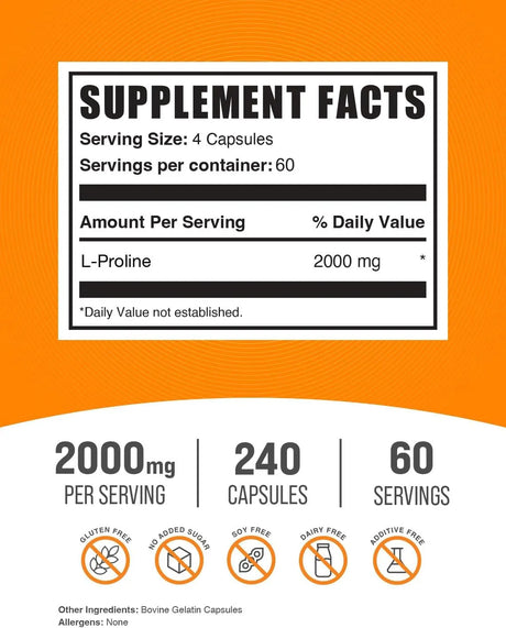 BULK SUPPLEMENTS - Bulk Supplements L-Proline 2000Mg. 240 Capsulas - The Red Vitamin MX - Suplementos Alimenticios - {{ shop.shopifyCountryName }}